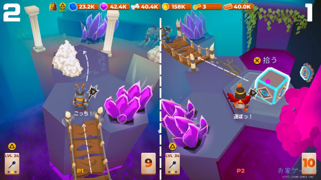 マイリトルユニバース,攻略,MY Little Universe,ステージ6,オディセイム,鍵,サボテン,アズライト,アメジスト,サメ,石炭,石灰岩,ハーピー,ミノタウロス,ミノタウロスの門,緑のブロック,ダイダロス,ダイヤモンド,2人プレイ,PS5,PC,Switch2,ダイタロス,ミノタウロスの巣,ギリシア神話