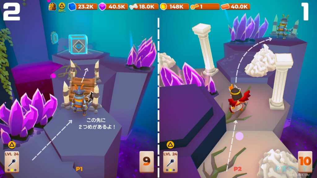 マイリトルユニバース,攻略,MY Little Universe,ステージ6,オディセイム,鍵,サボテン,アズライト,アメジスト,サメ,石炭,石灰岩,ハーピー,ミノタウロス,ミノタウロスの門,緑のブロック,ダイダロス,ダイヤモンド,2人プレイ,PS5,PC,Switch2,ダイタロス,ミノタウロスの巣,ギリシア神話